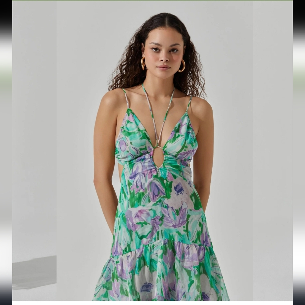 ASTR The Label Aneira Dress in Taupe Purple Floral - S